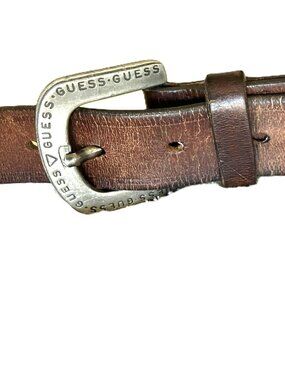 Guess? Vintage Women's Brown Leather Belt Size L — Made in USA